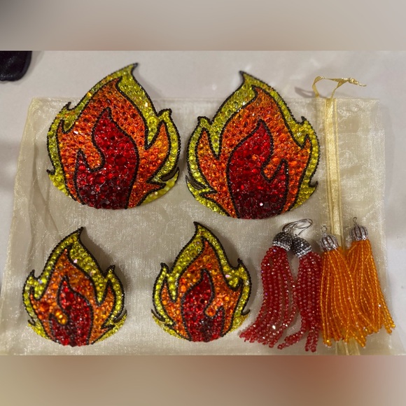 Accessories - Custom made Rhinestone Flame Fire Pasties Festival Rave Burlesque Showgirl